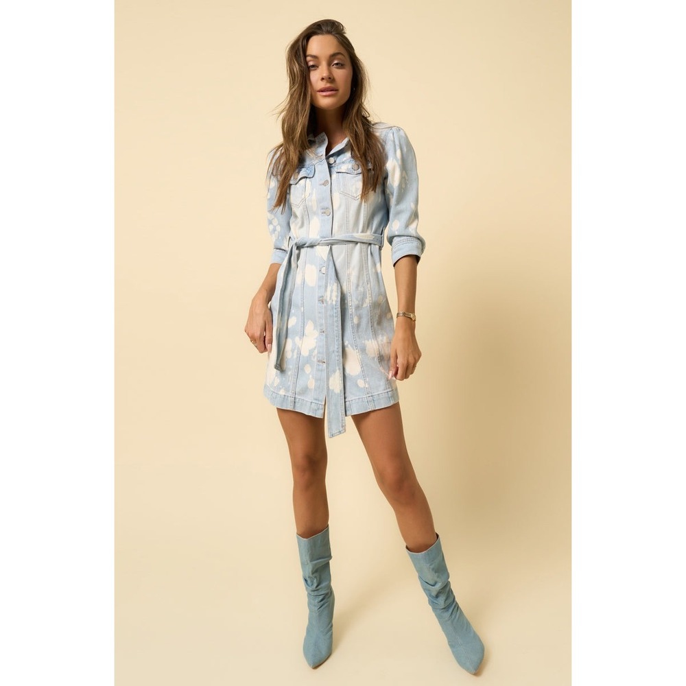 Insane Gene Bleached Tie Dye Denim Shirt Dress Small S Light Wash Western Y2K